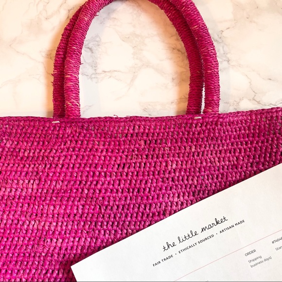 The Little Market Raffia Tote Hot Pink - Picture 3 of 11